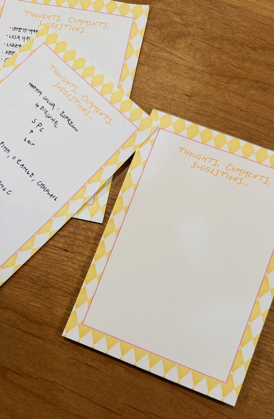 Yellow Thoughts, Comments, Suggestions... Notepad