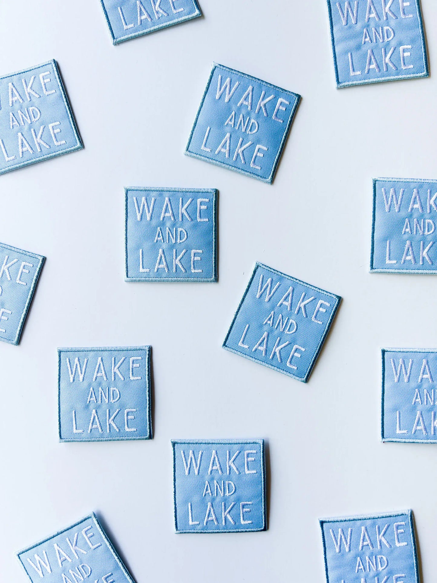 Wake and Lake Light Blue Embroidered Iron On Patch