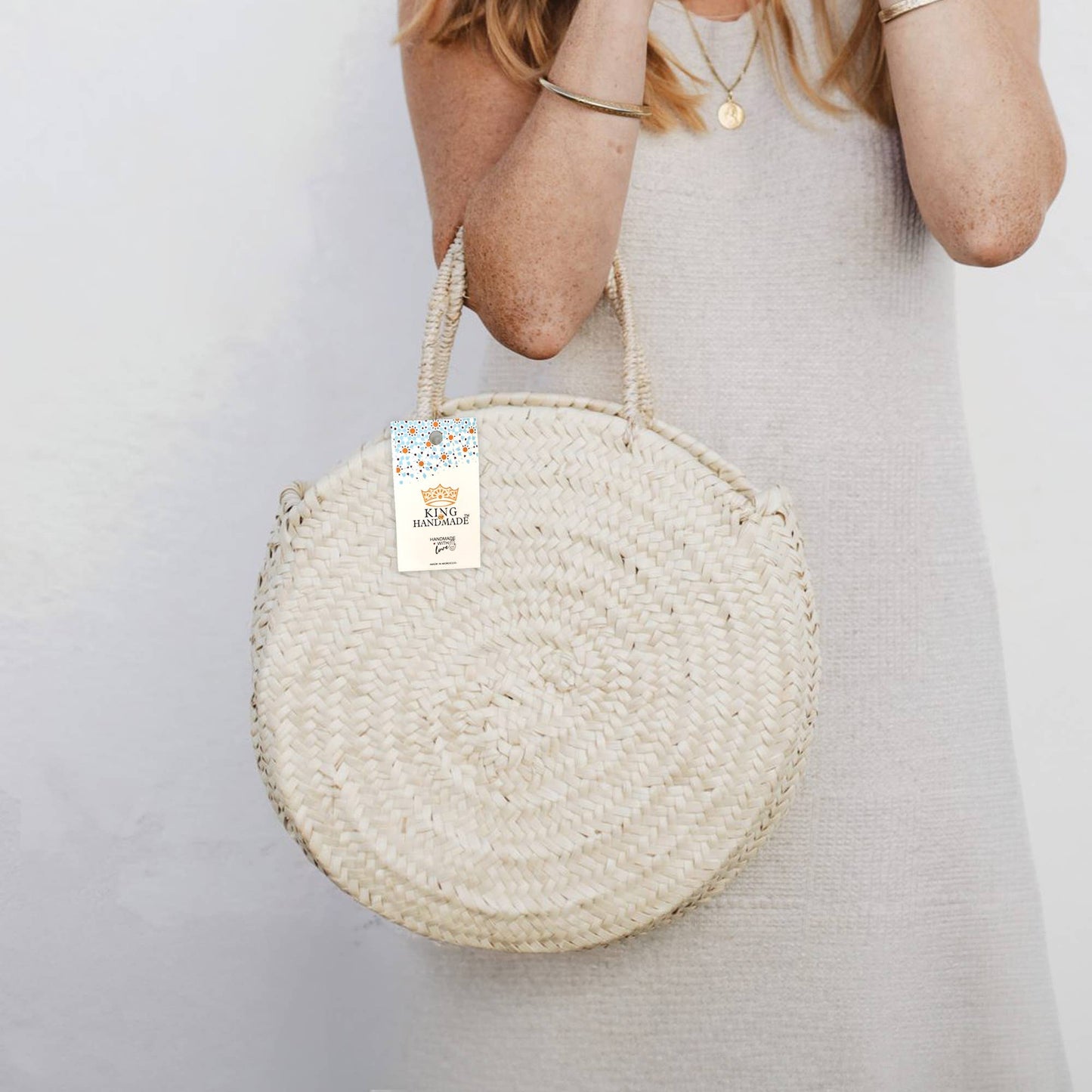 Woven Palm Round Bag - Handcrafted Moroccan Basket