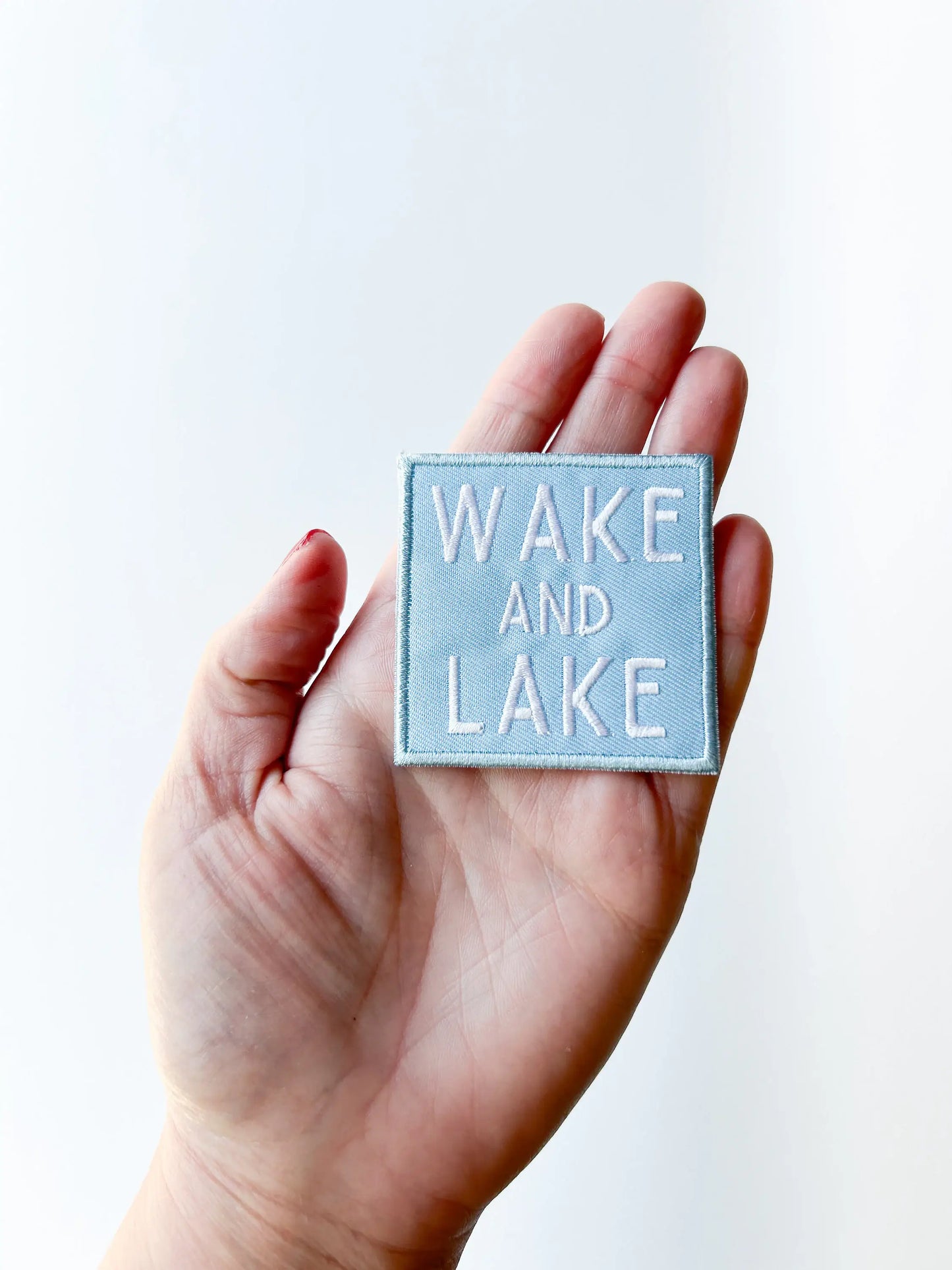 Wake and Lake Light Blue Embroidered Iron On Patch