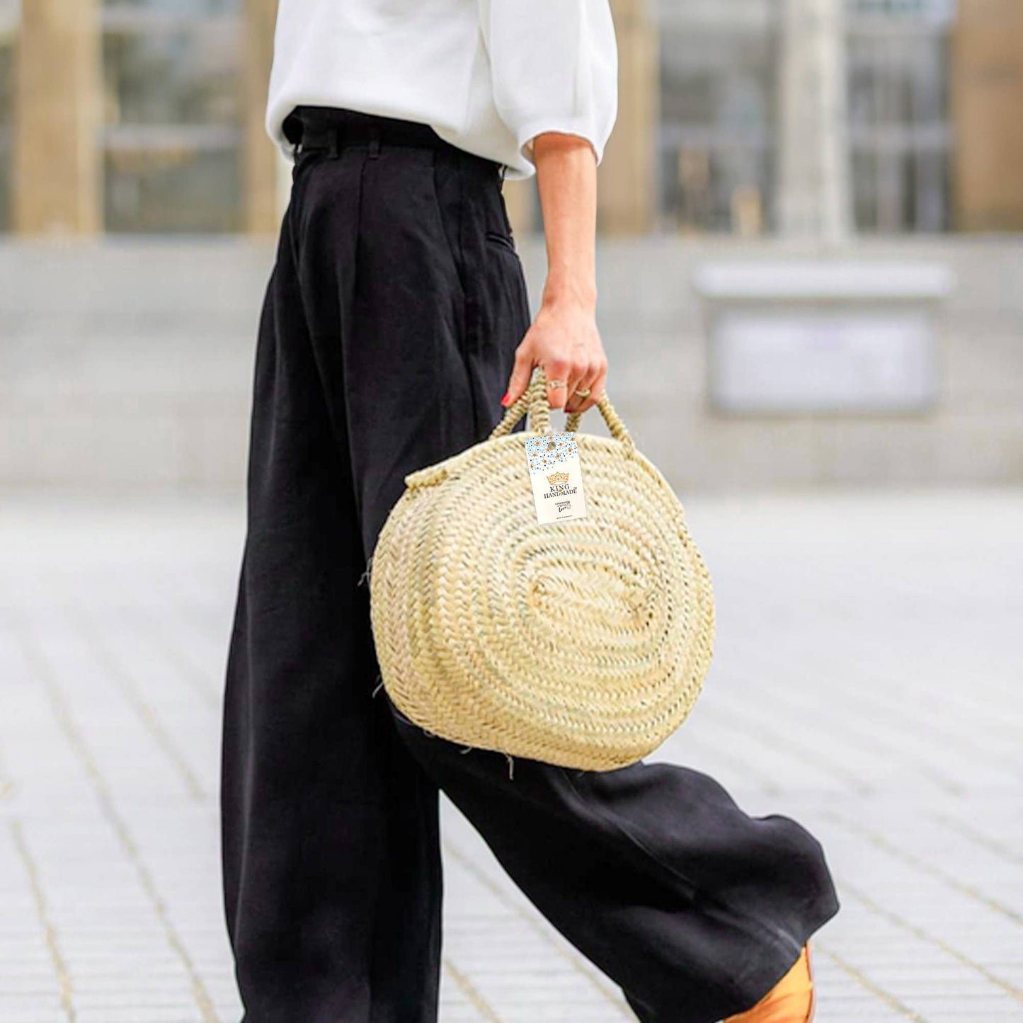 Woven Palm Round Bag - Handcrafted Moroccan Basket