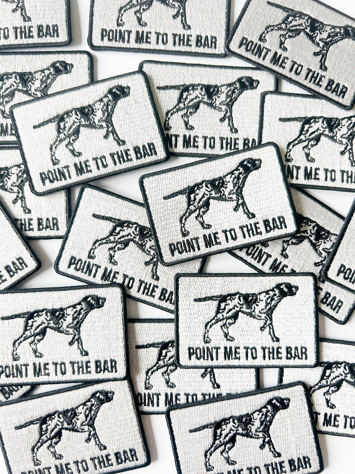 Point Me To The Bar Black & White Pointer Dog Iron-On Patch