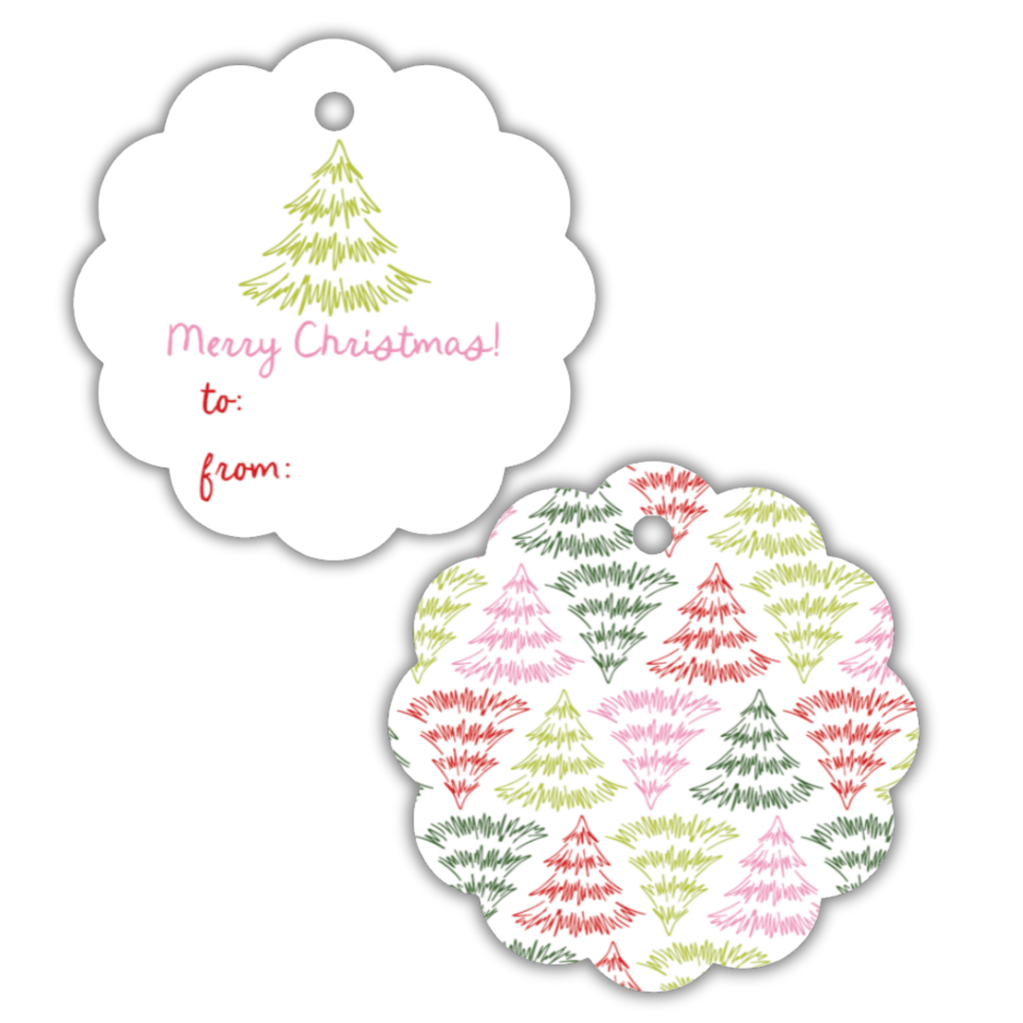 Christmas Tree Scallop Circle Gift Tags