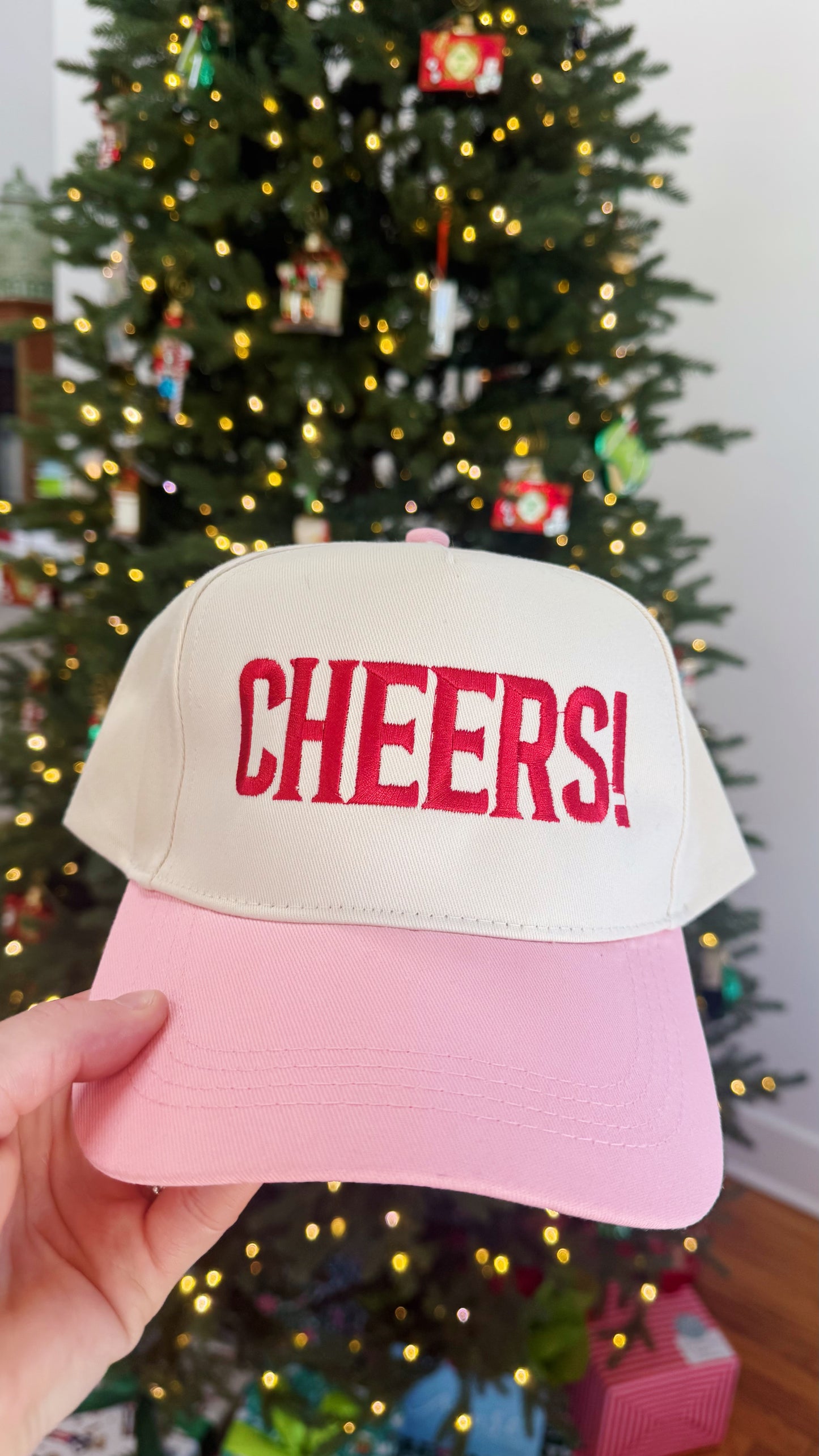 Holiday Cheers! Pink Embroidered Hat