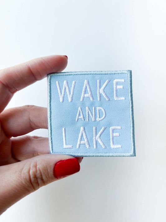 Wake and Lake Light Blue Embroidered Iron On Patch