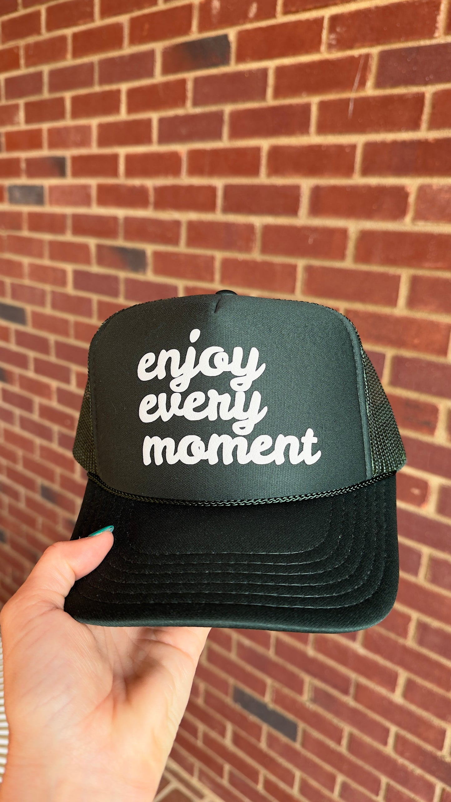 Enjoy Every Moment Cursive Trucker Hat