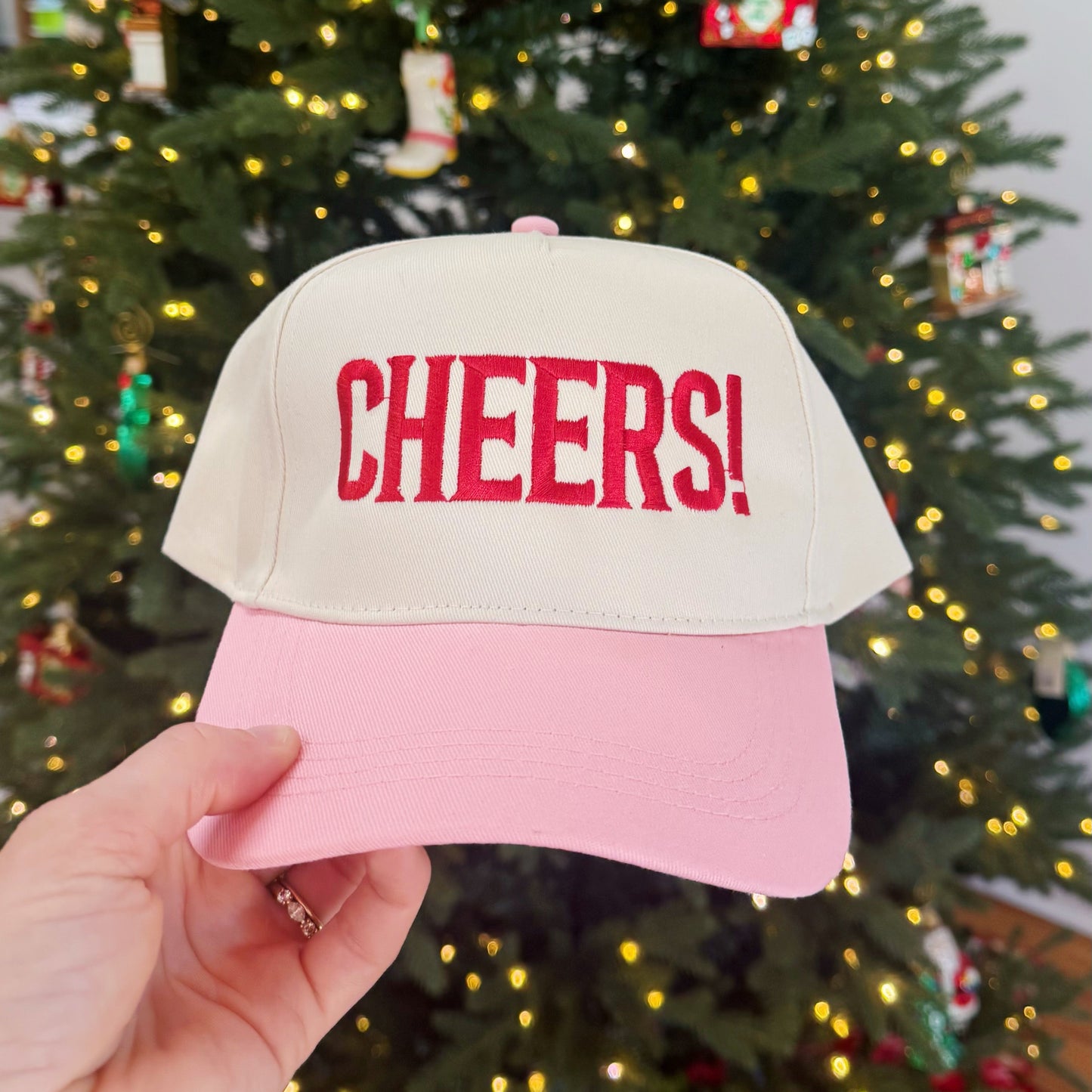 Holiday Cheers! Pink Embroidered Hat