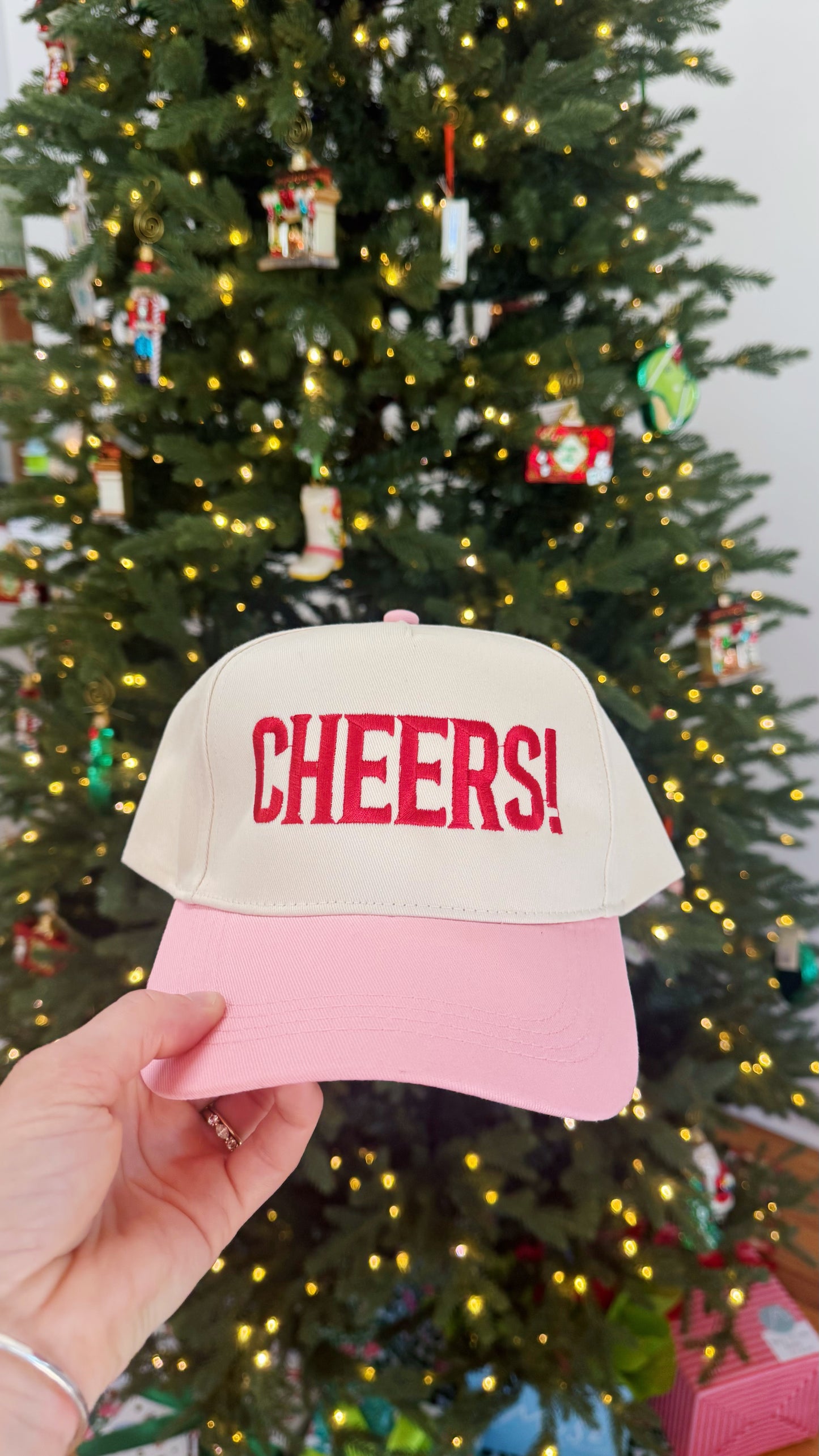 Holiday Cheers! Pink Embroidered Hat