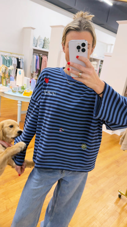 Oversized Long Sleeve Top in Marine