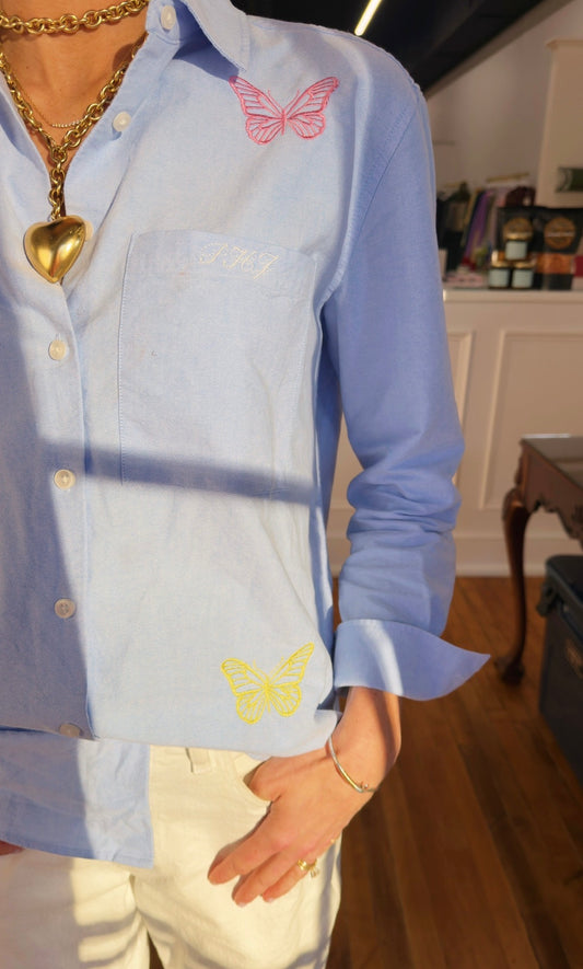 Organic Blue Cotton Relaxed Oxford Shirt - Customizable