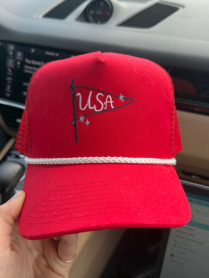 Red USA Pennant Rope Hat