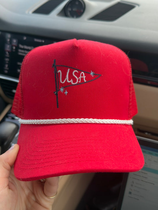Red USA Pennant Rope Hat