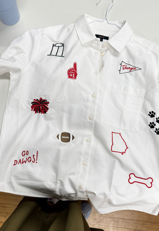 Gameday Cotton Button Down | Red + Black | UGA