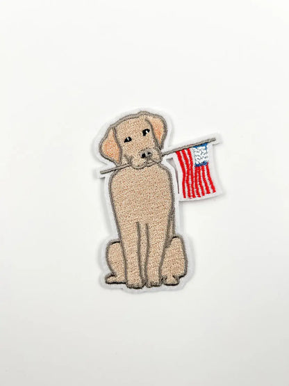 Yellow Labrador American Flag Embroidered Iron On Patch USA