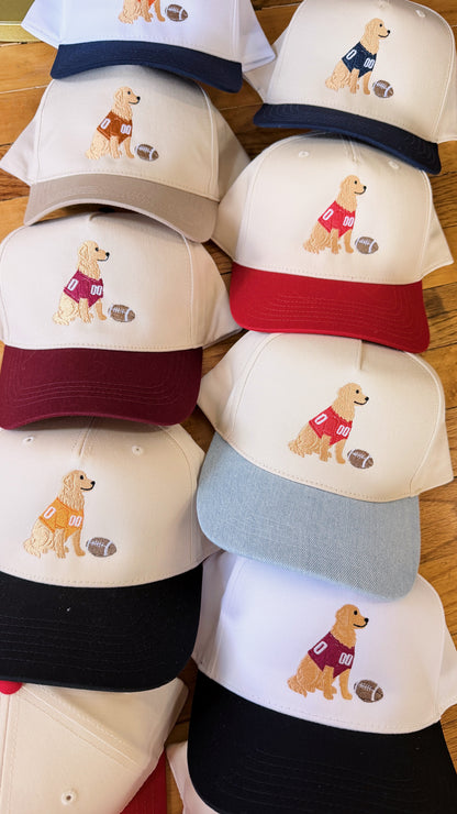 Football Golden Retriever Canvas Hat