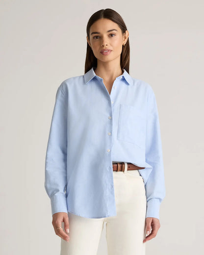 Organic Blue Cotton Relaxed Oxford Shirt - Customizable