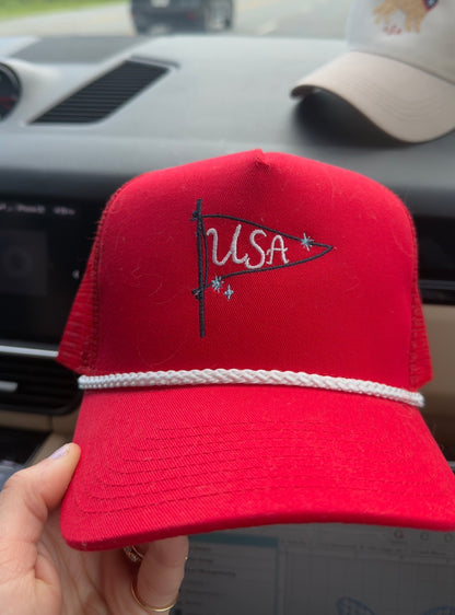 Red USA Pennant Rope Hat
