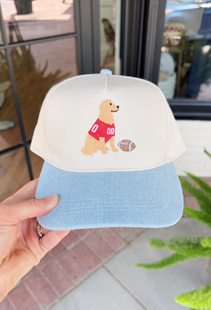 Football Golden Retriever Canvas Hat