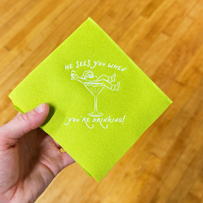 He Sees You When You're Drinking! Christmas Cocktail Napkins
