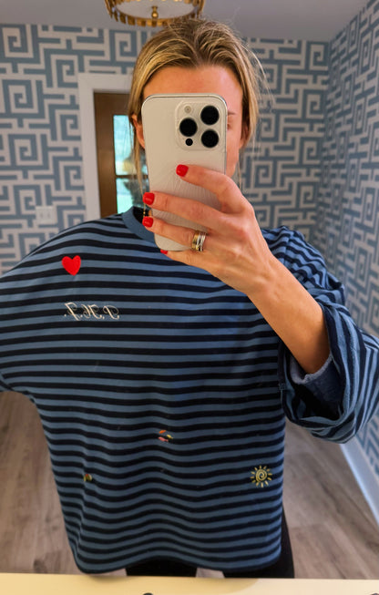 Oversized Long Sleeve Top in Marine