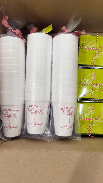He Sees You When You're Drinking! Styrofoam Cups