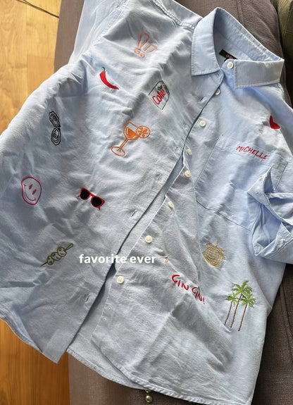 Organic Blue Cotton Relaxed Oxford Shirt - Customizable