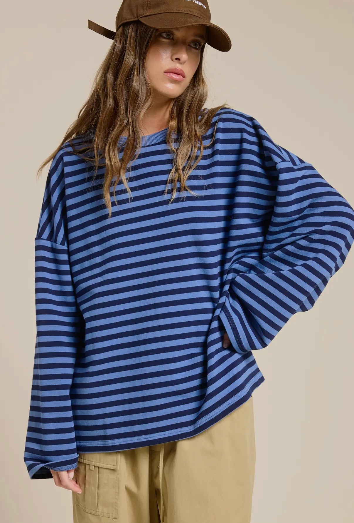 Oversized Long Sleeve Top in Marine