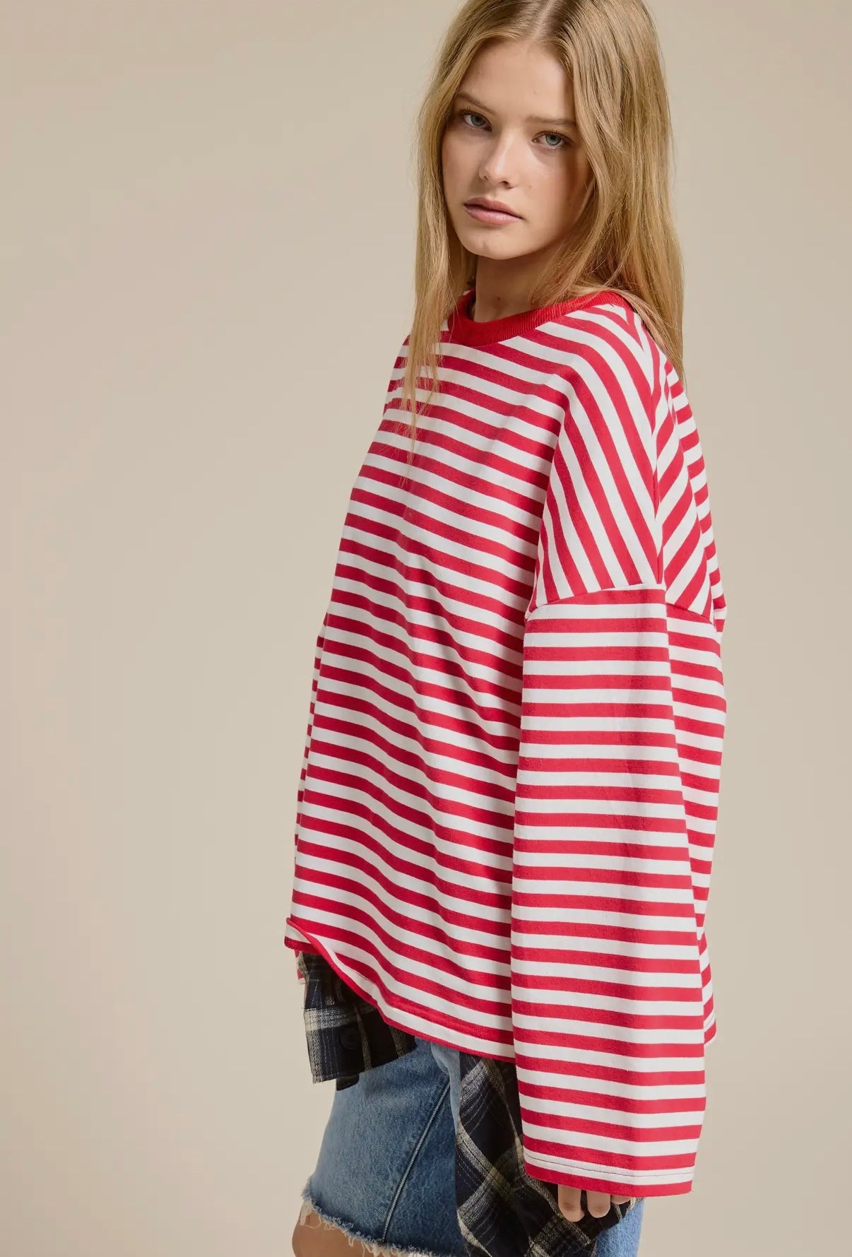 Oversized Long Sleeve Top in Red
