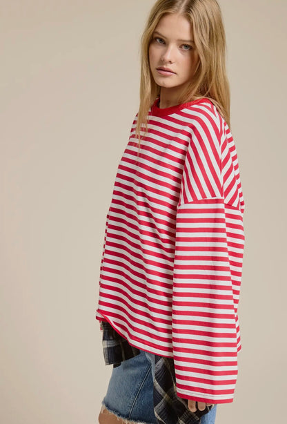 Oversized Long Sleeve Top in Red