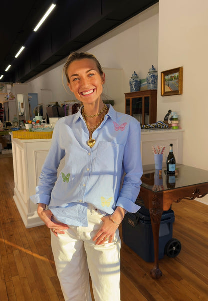 Organic Blue Cotton Relaxed Oxford Shirt - Customizable