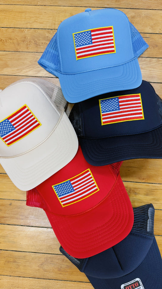 American Flag Patch Trucker Hat