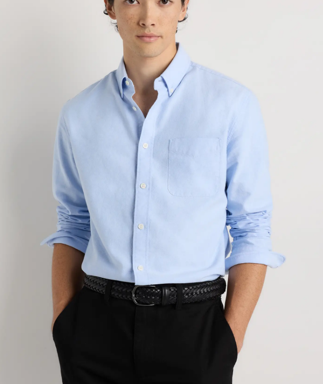 MENS Organic Blue Cotton Relaxed Oxford Shirt - Customizable