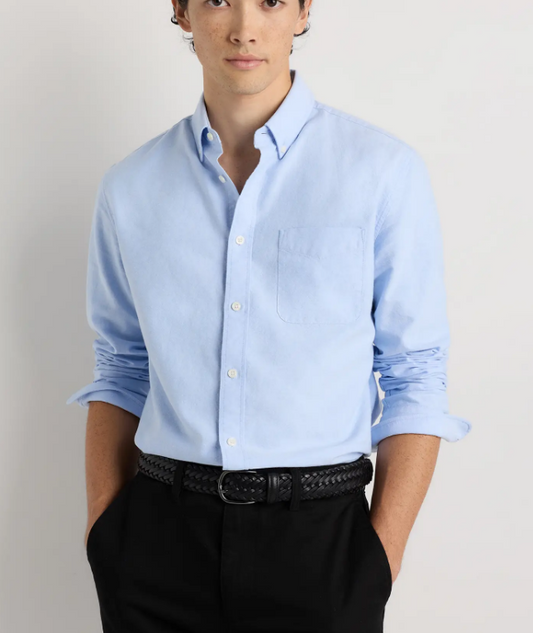MENS Organic Blue Cotton Relaxed Oxford Shirt - Customizable