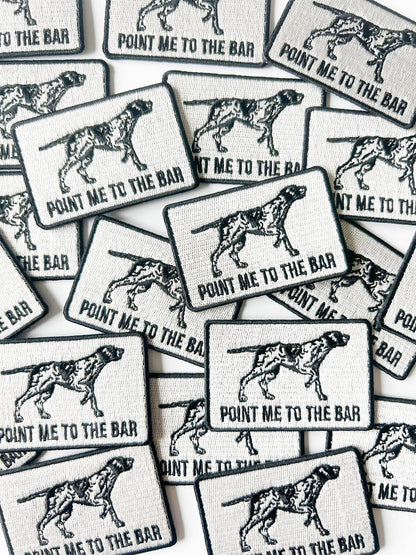 Point Me To The Bar Black & White Pointer Dog Iron-On Patch
