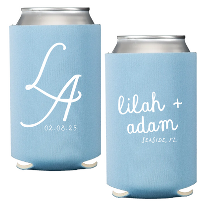Interlocking Handwritten Initials Foam Coozies