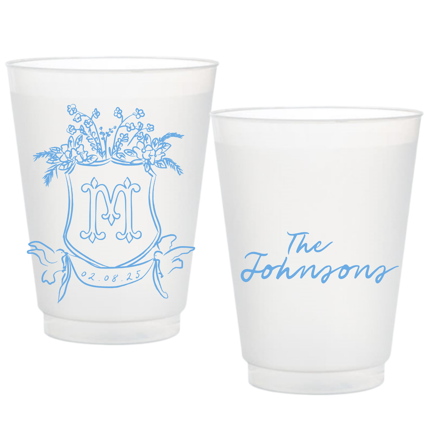 Birds Wedding Crest Frosted Cups