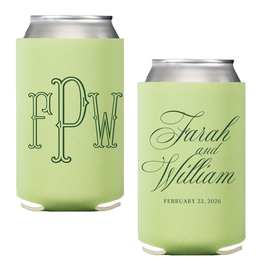 Outlined 3 Initial Foam Coozies