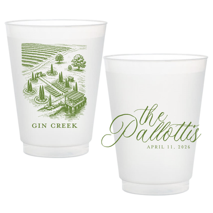 Wedding Venue Drawing Frosted Cups
