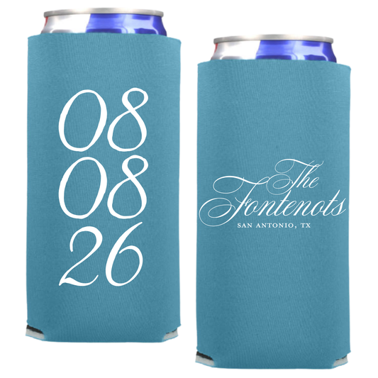 Name + Date Slim Coozies